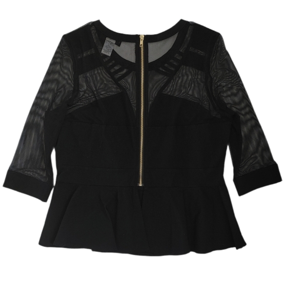 NWOT Junior Plus Black Stretch Peplum Sheer Top - Picture 7 of 8